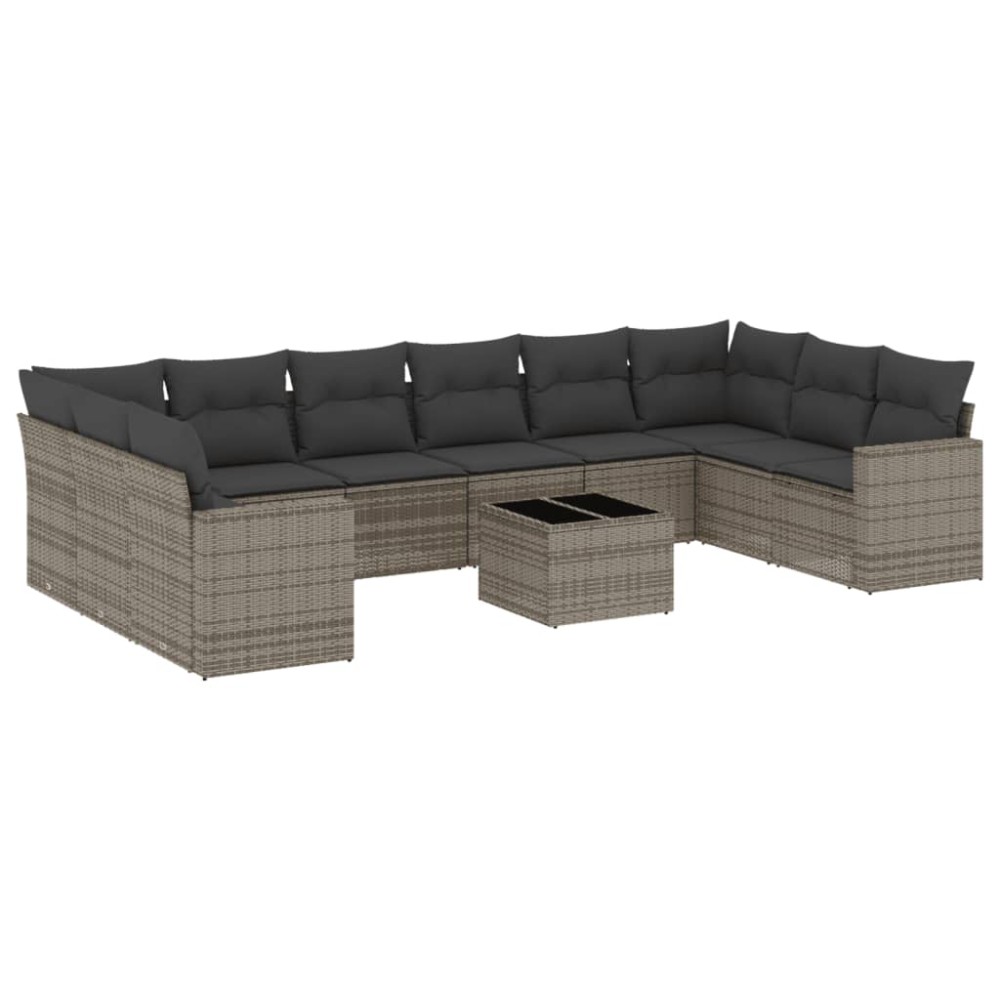 vidaXL Set canapele de grădină cu perne, 11 piese, gri, poliratan