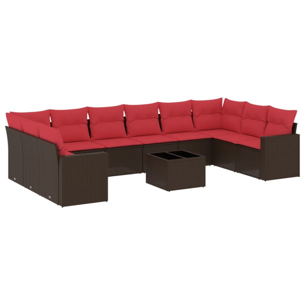 vidaXL Set canapele de grădină cu perne, 11 piese, maro, poliratan