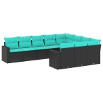 vidaXL Set canapele de grădină cu perne, 10 piese, negru, poliratan vidaXL Set canapele de grădină cu perne, 10 piese, negru, poliratan