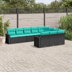 vidaXL Set canapele de grădină cu perne, 10 piese, negru, poliratan vidaXL Set canapele de grădină cu perne, 10 piese, negru, poliratan