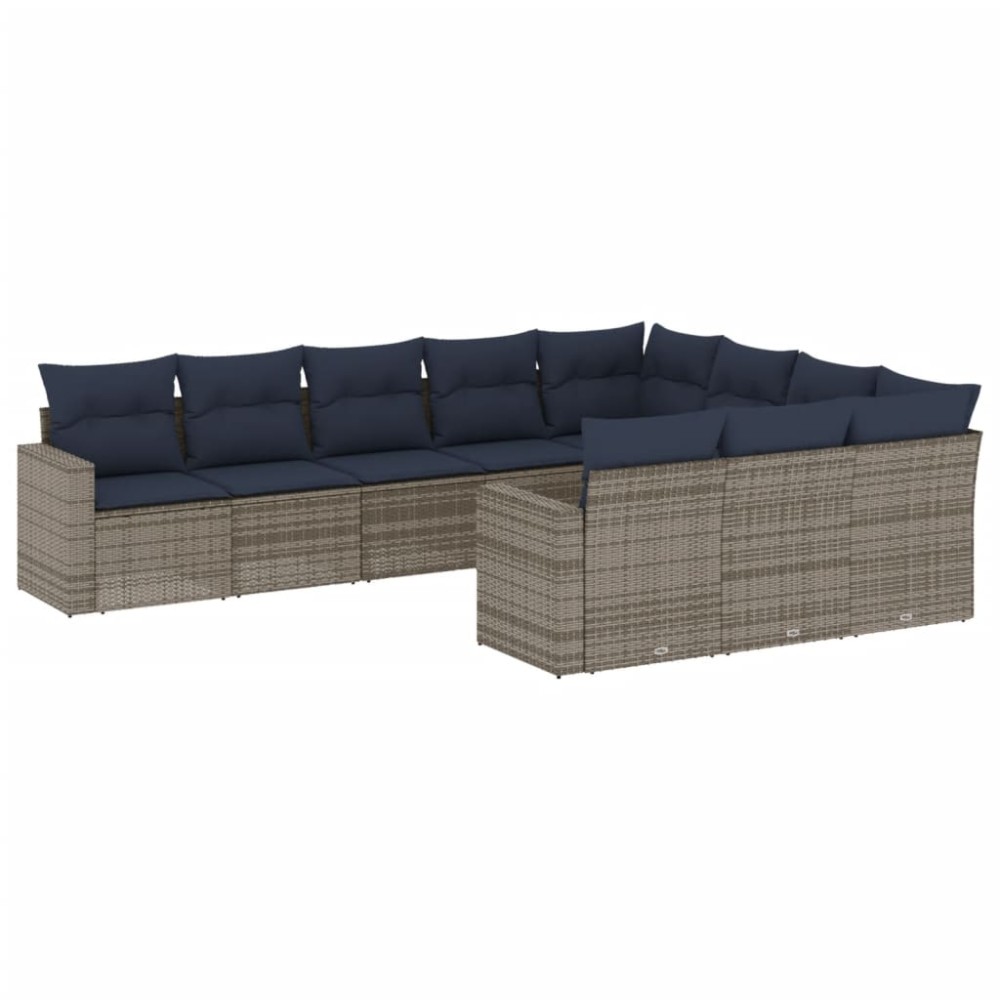 vidaXL Set canapele de grădină cu perne, 10 piese, gri, poliratan