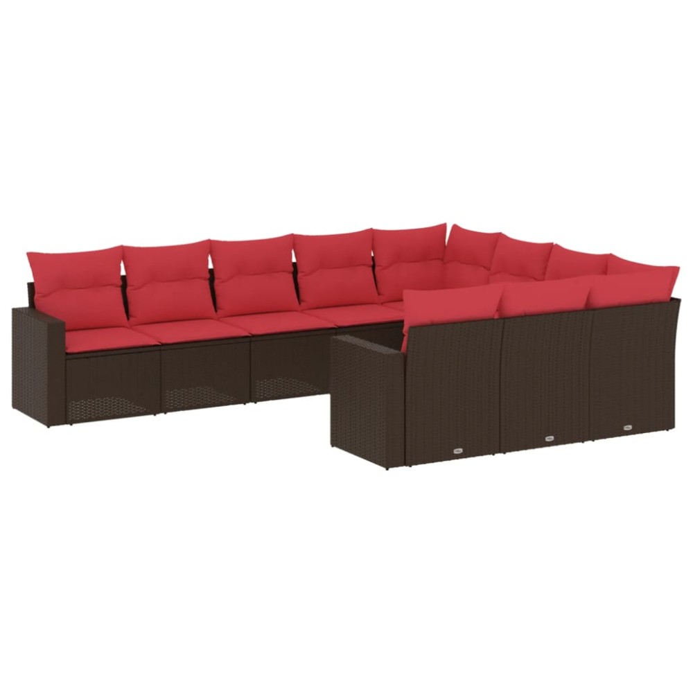 vidaXL Set canapele de grădină cu perne, 10 piese, maro, poliratan