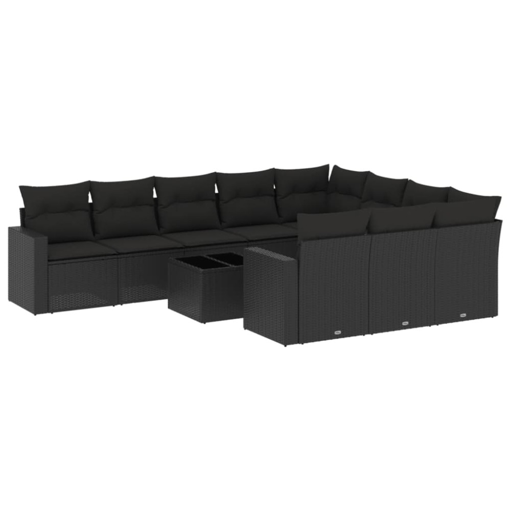 vidaXL Set canapele de grădină cu perne, 11 piese, negru, poliratan