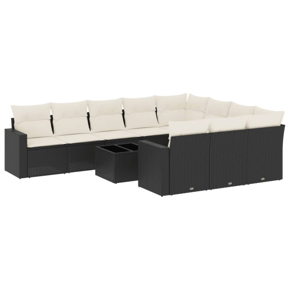vidaXL Set canapele de grădină cu perne, 11 piese, negru, poliratan