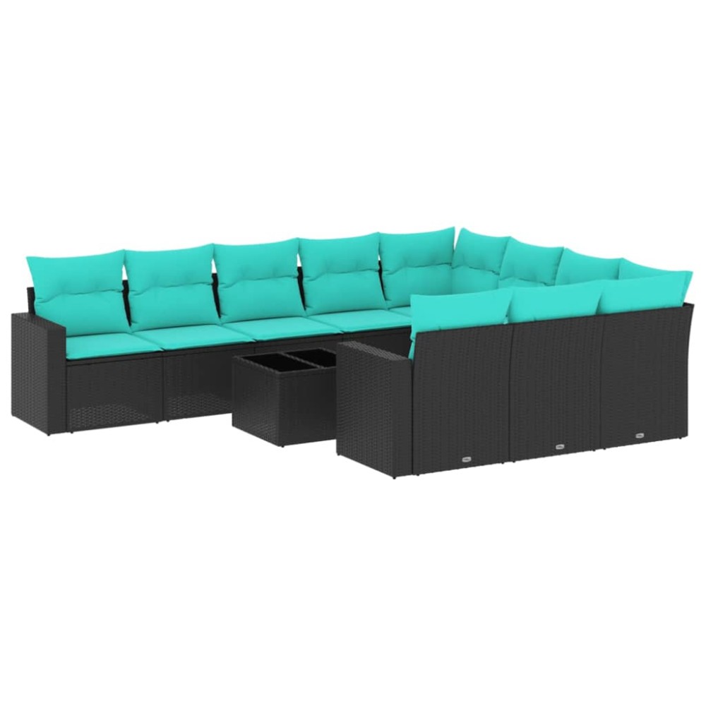 vidaXL Set canapele de grădină cu perne, 11 piese, negru, poliratan