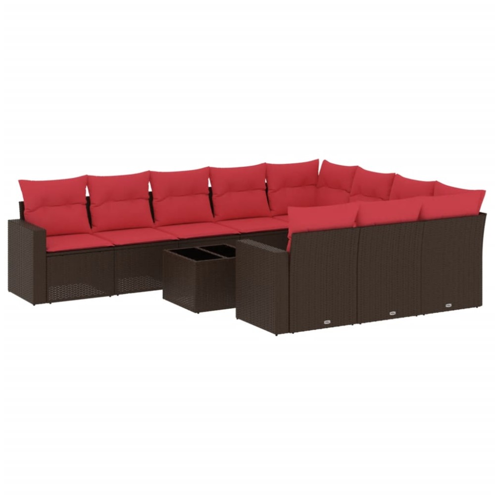 vidaXL Set canapele de grădină cu perne, 11 piese, maro, poliratan
