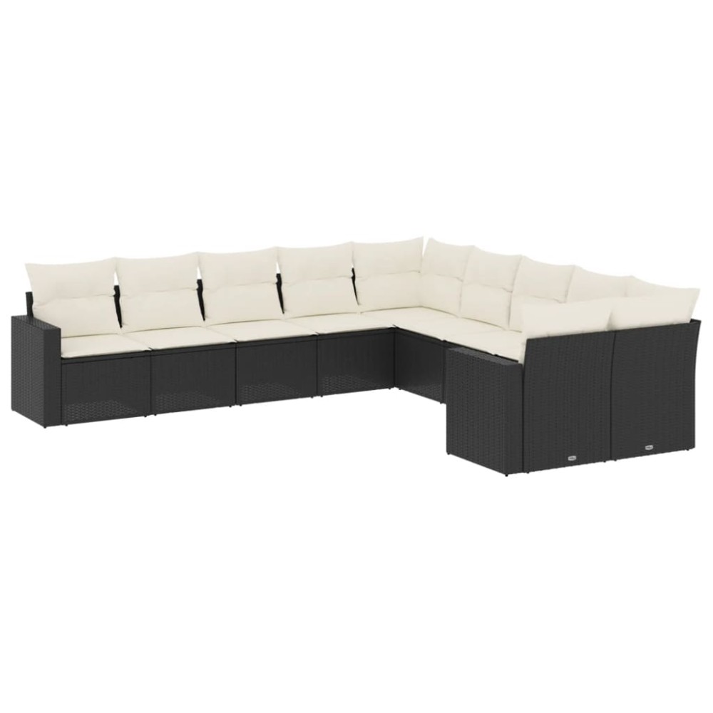 vidaXL Set canapele de grădină cu perne, 10 piese, negru, poliratan