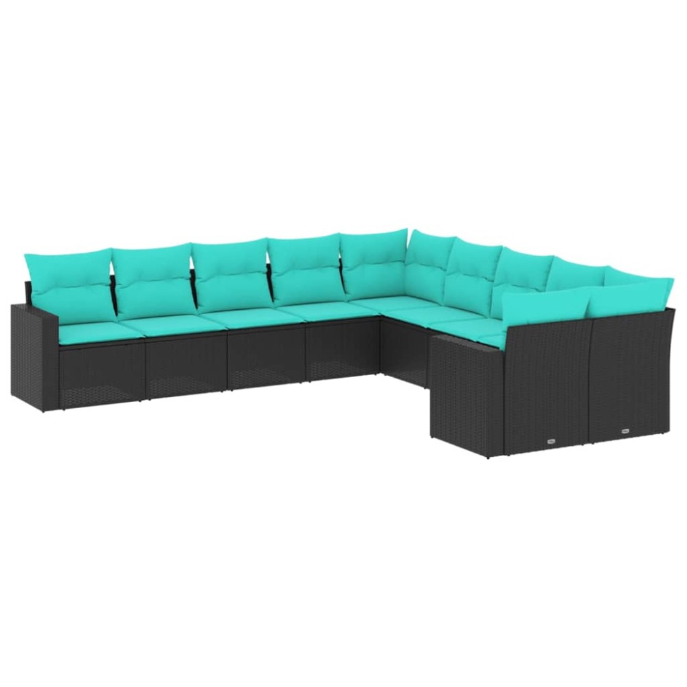 vidaXL Set canapele de grădină cu perne, 10 piese, negru, poliratan