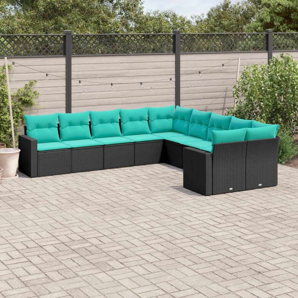 vidaXL Set canapele de grădină cu perne, 10 piese, negru, poliratan