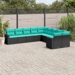 vidaXL Set canapele de grădină cu perne, 10 piese, negru, poliratan