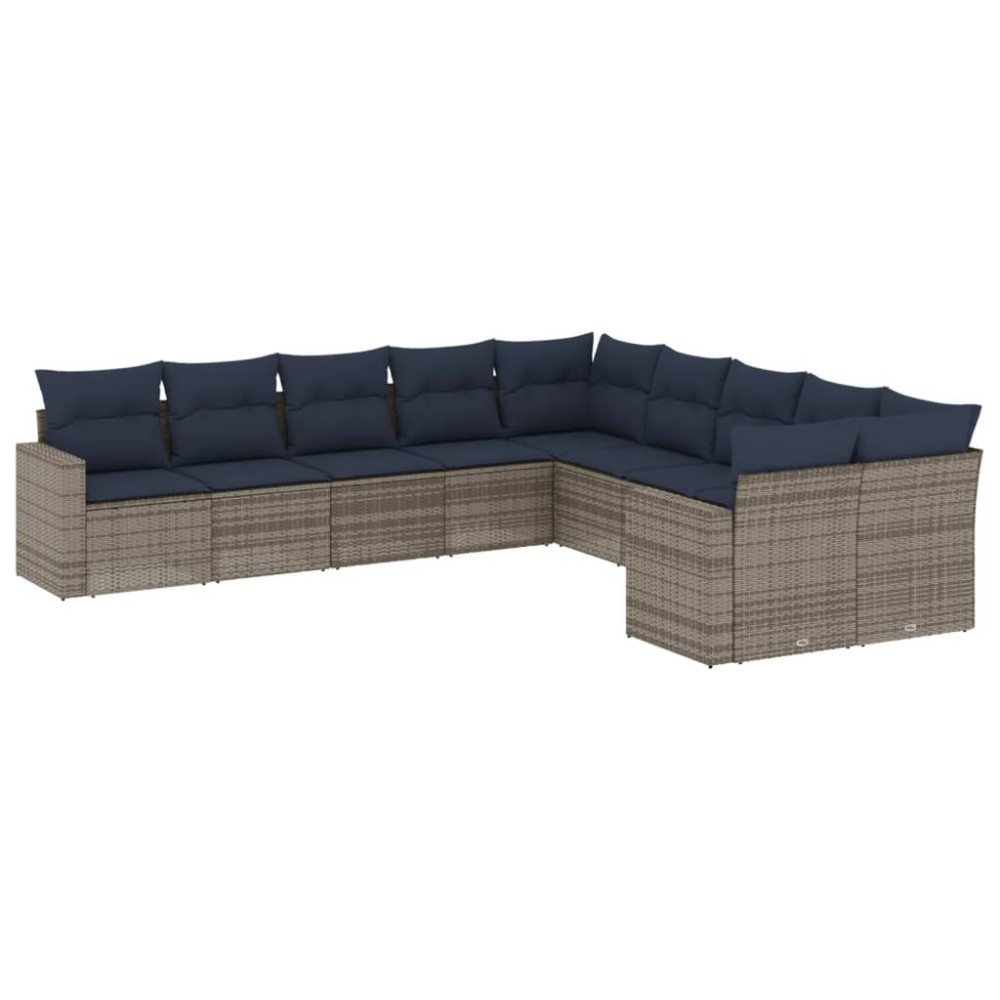 vidaXL Set canapele de grădină cu perne, 10 piese, gri, poliratan