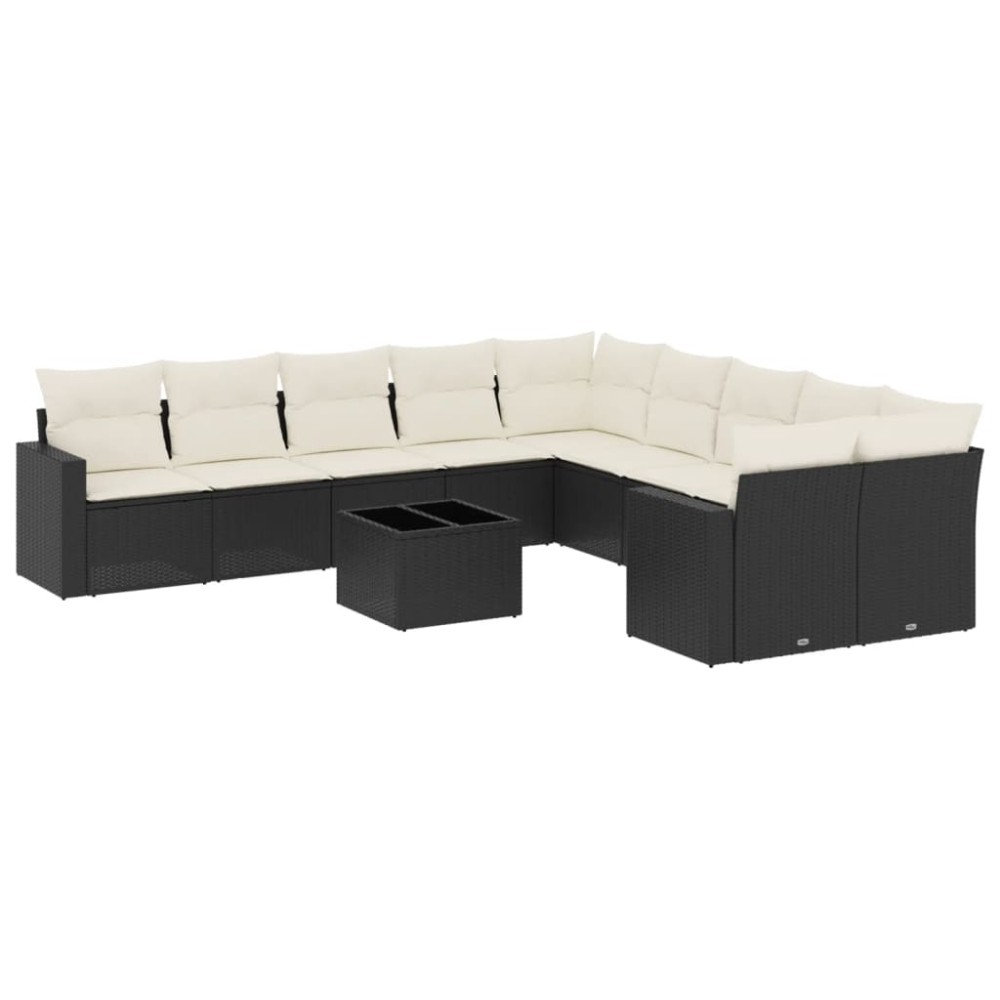 vidaXL Set canapele de grădină cu perne, 11 piese, negru, poliratan