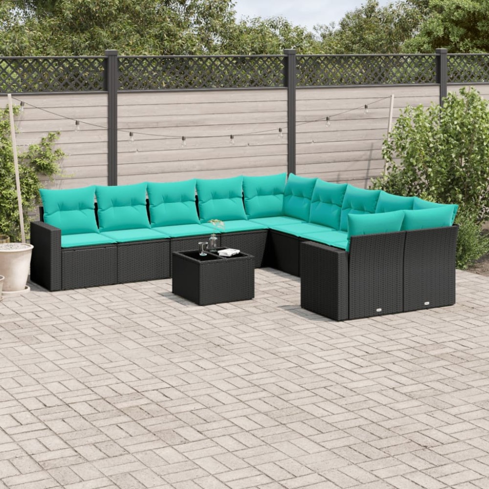 vidaXL Set canapele de grădină cu perne, 11 piese, negru, poliratan