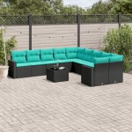 vidaXL Set canapele de grădină cu perne, 11 piese, negru, poliratan vidaXL Set canapele de grădină cu perne, 11 piese, negru, poliratan
