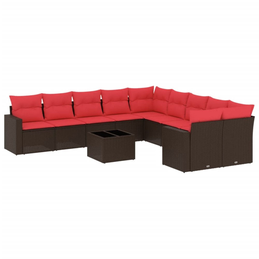 vidaXL Set canapele de grădină cu perne, 11 piese, maro, poliratan