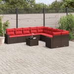 vidaXL Set canapele de grădină cu perne, 11 piese, maro, poliratan