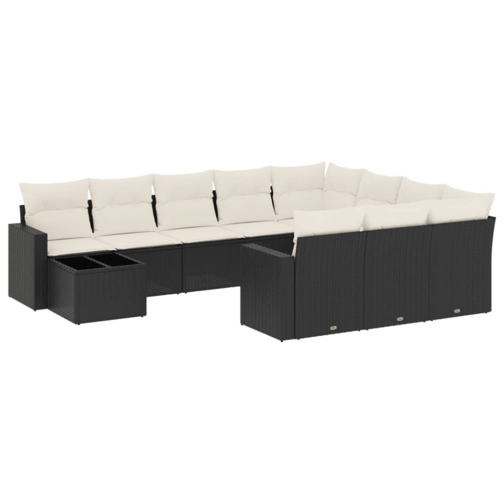 vidaXL Set canapele de grădină cu perne, 11 piese, negru, poliratan