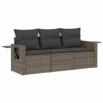 vidaXL Set canapea de grădină cu perne, 3 piese, gri, poliratan