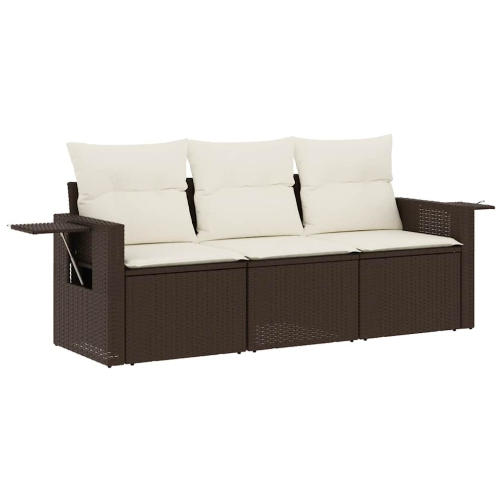 vidaXL Set canapele de grădină cu perne, 3 piese, maro, poliratan