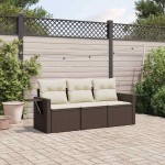 vidaXL Set canapele de grădină cu perne, 3 piese, maro, poliratan vidaXL Set canapele de grădină cu perne, 3 piese, maro, poliratan
