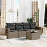 vidaXL Set canapea de grădină cu perne, 5 piese, gri, poliratan vidaXL Set canapea de grădină cu perne, 5 piese, gri, poliratan