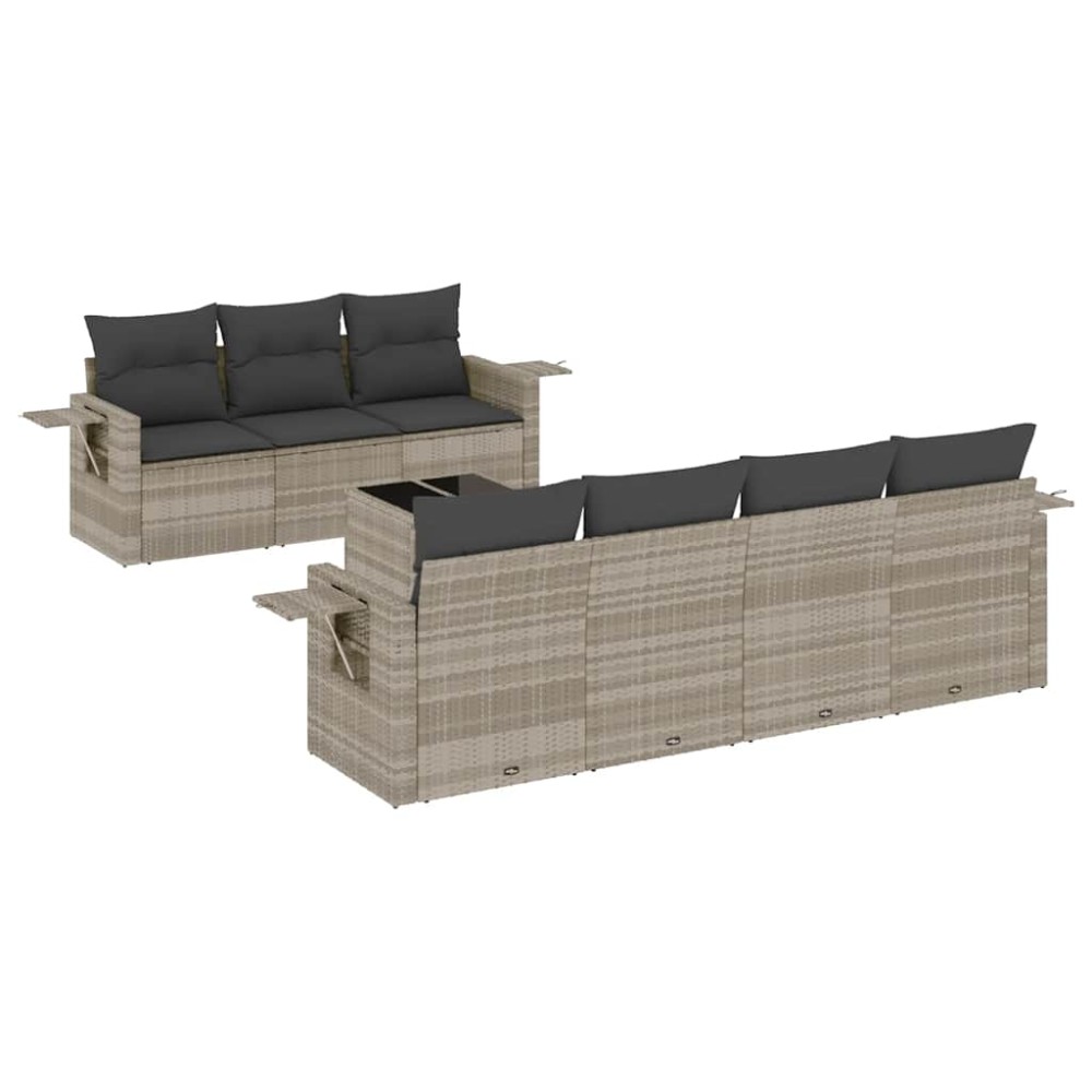 vidaXL Set mobilier de grădină cu perne, 8 piese gri deschis poliratan