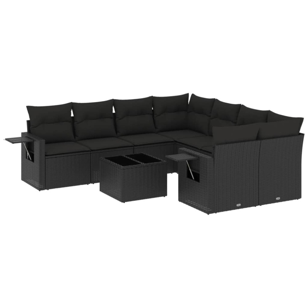 vidaXL Set mobilier de grădină cu perne, 9 piese, negru, poliratan