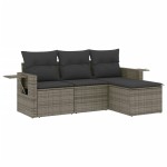 vidaXL Set canapea de grădină cu perne, 4 piese, gri, poliratan vidaXL Set canapea de grădină cu perne, 4 piese, gri, poliratan