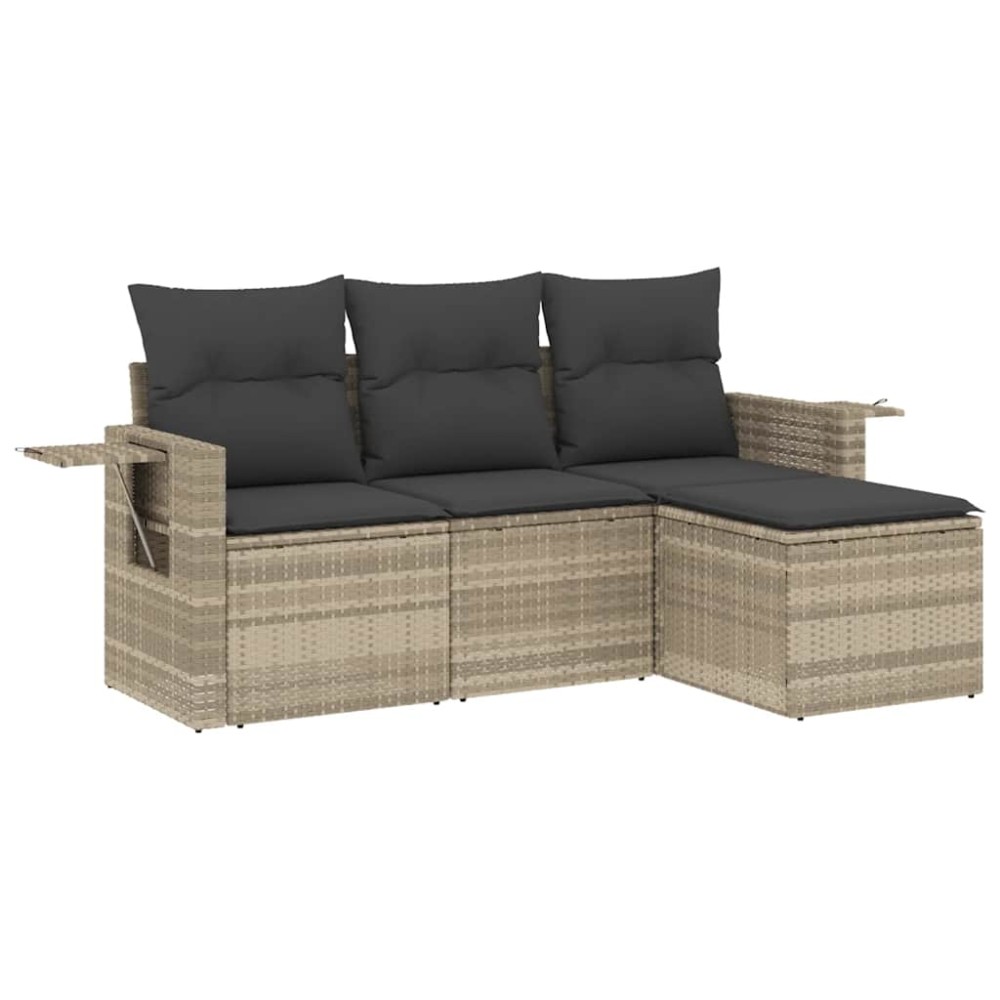 vidaXL Set canapea de grădină cu perne, 4 piese, gri deschis poliratan
