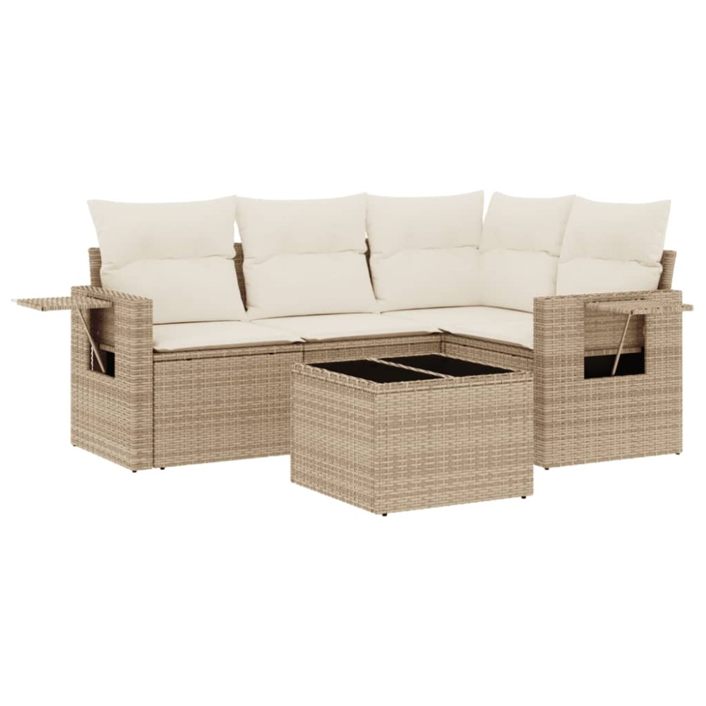 vidaXL Set canapele de grădină cu perne, 5 piese, bej, poliratan