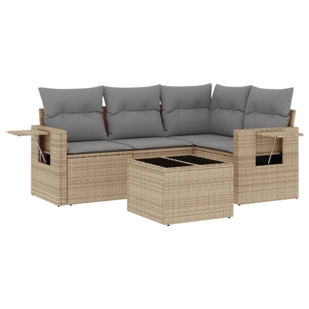 vidaXL Set canapele de grădină cu perne, 5 piese, bej, poliratan