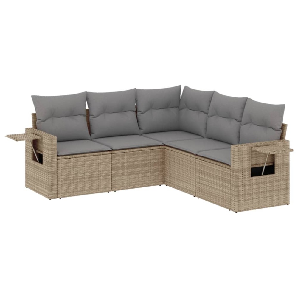 vidaXL Set canapele de grădină cu perne, 5 piese, bej, poliratan
