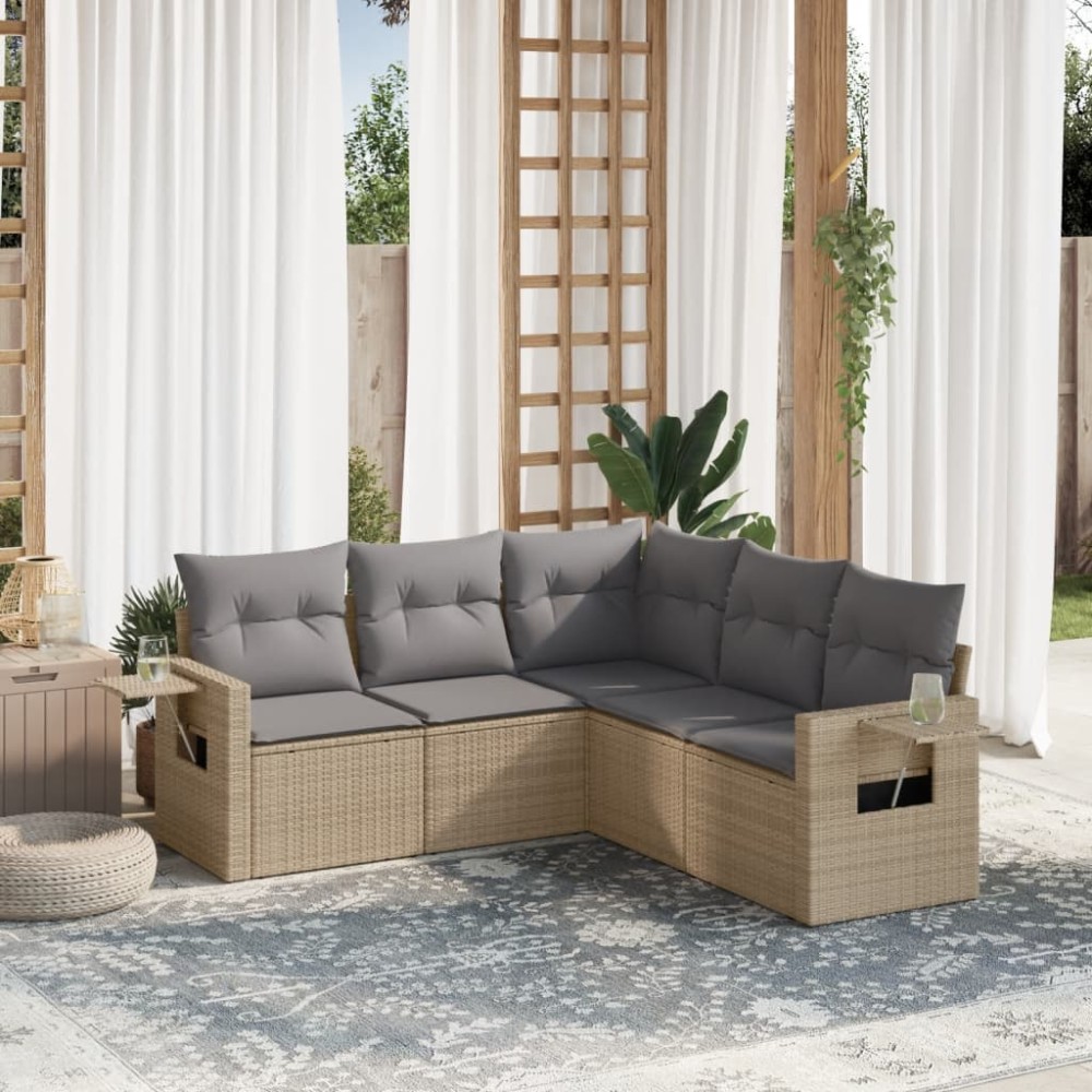 vidaXL Set canapele de grădină cu perne, 5 piese, bej, poliratan
