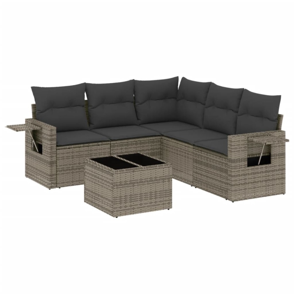 vidaXL Set mobilier grădină cu perne, 6 piese, gri, poliratan