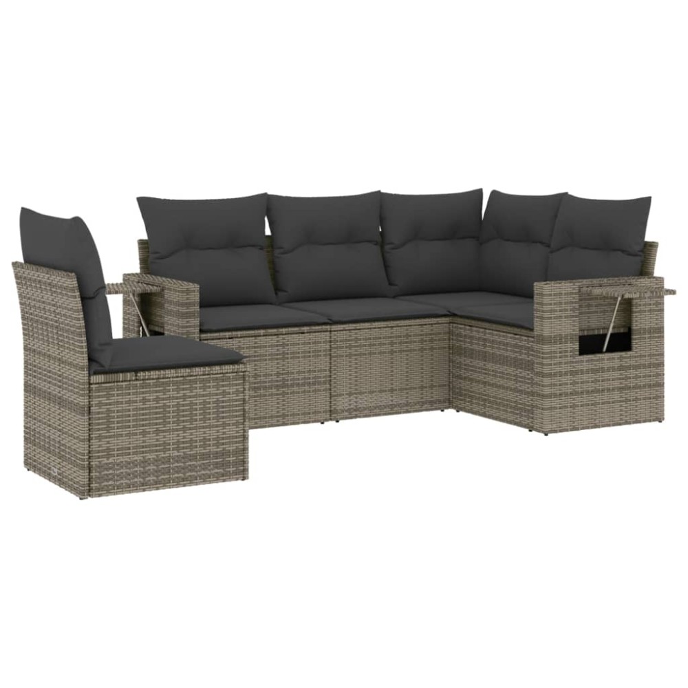 vidaXL Set canapea de grădină cu perne, 5 piese, gri, poliratan