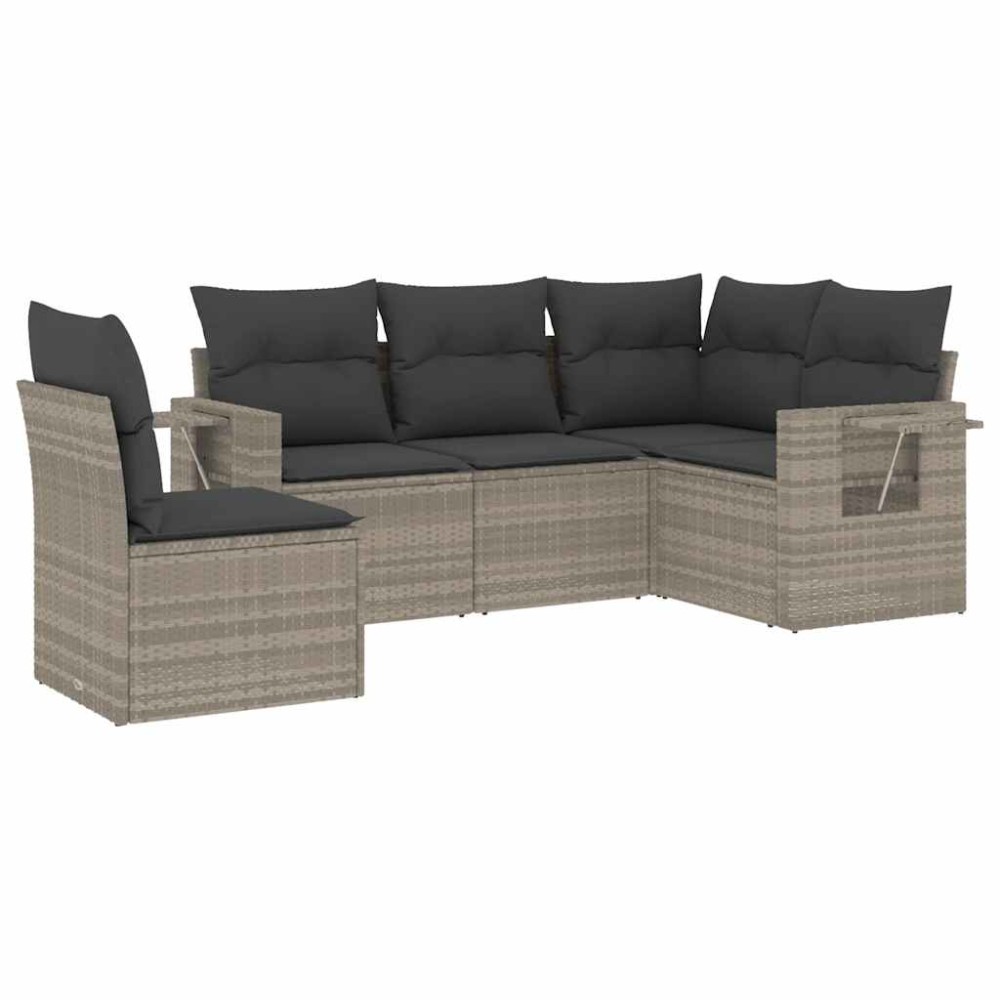 vidaXL Set canapele de grădină cu perne, 5 piese gri deschis poliratan