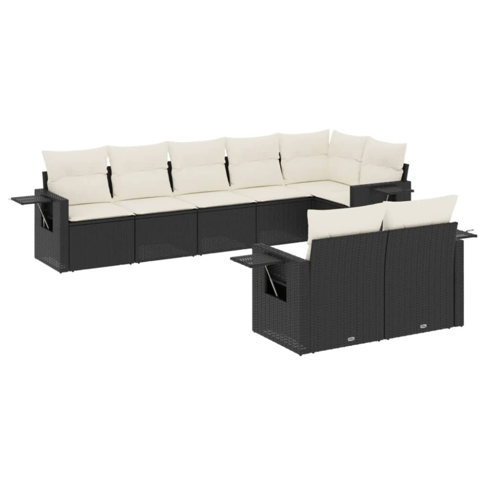 vidaXL Set mobilier de grădină cu perne, 8 piese, negru, poliratan