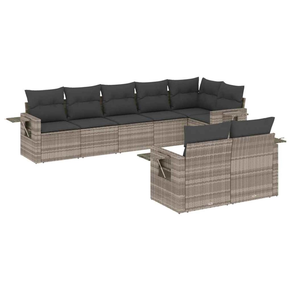 vidaXL Set mobilier de grădină cu perne, 8 piese gri deschis poliratan