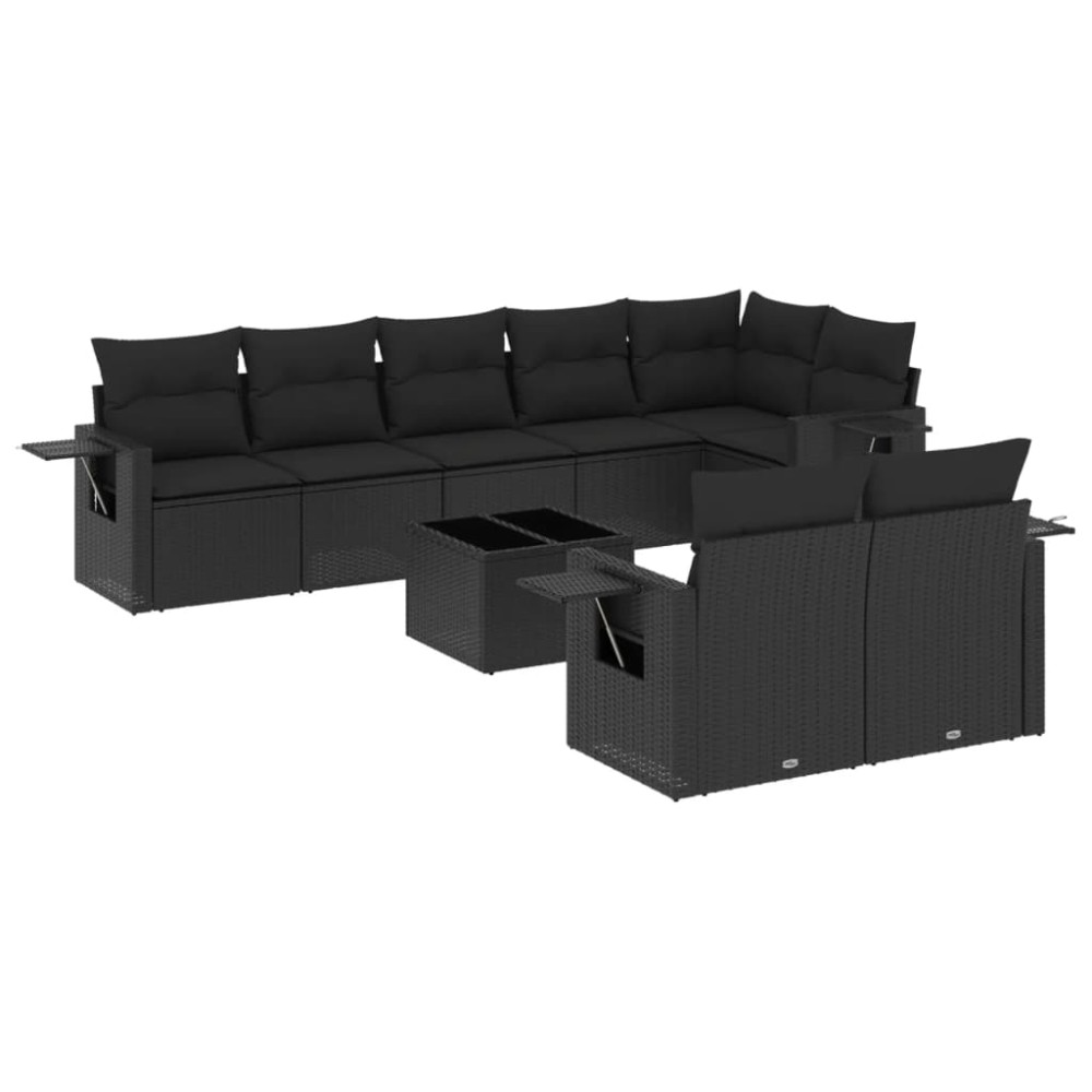 vidaXL Set mobilier de grădină cu perne, 9 piese, negru, poliratan
