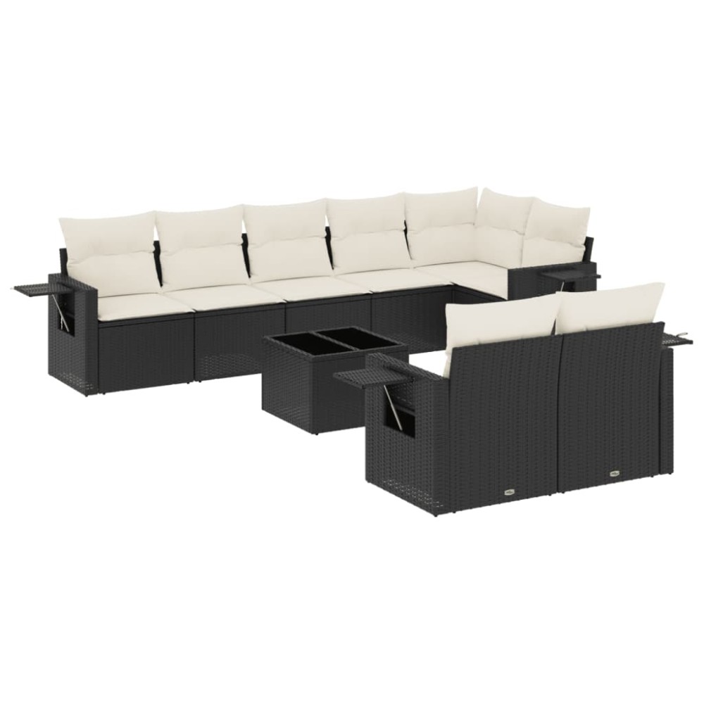 vidaXL Set mobilier de grădină cu perne, 9 piese, negru, poliratan
