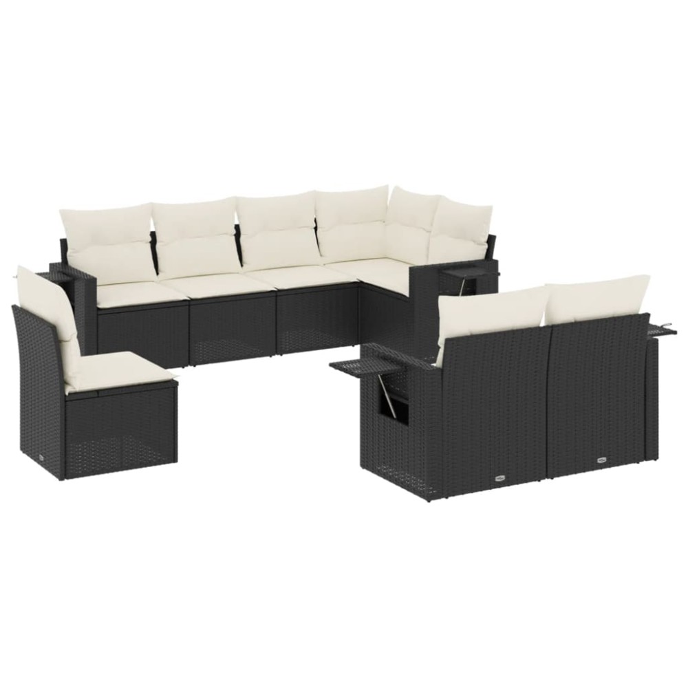vidaXL Set mobilier de grădină cu perne, 8 piese, negru, poliratan