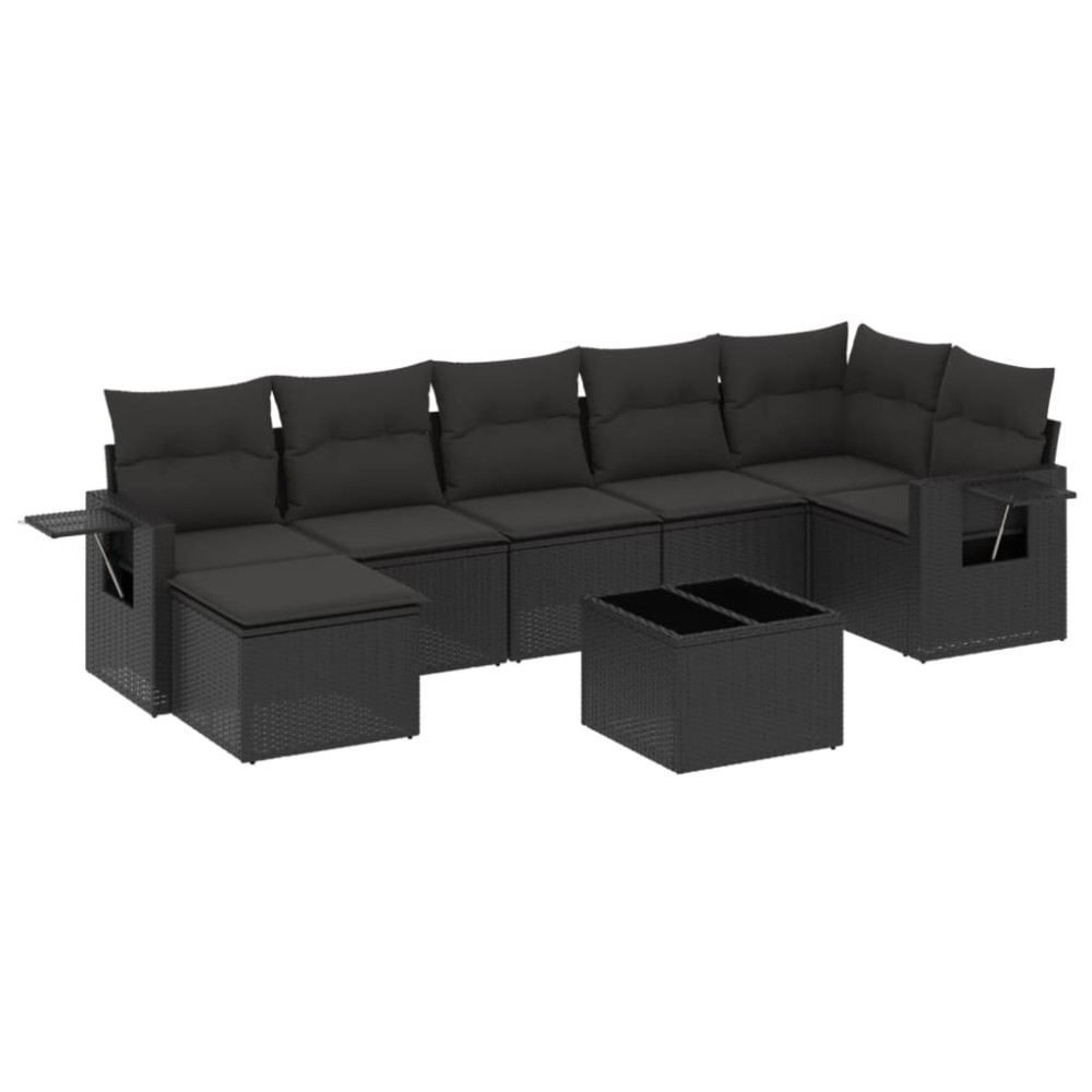 vidaXL Set mobilier de grădină cu perne, 8 piese, negru, poliratan