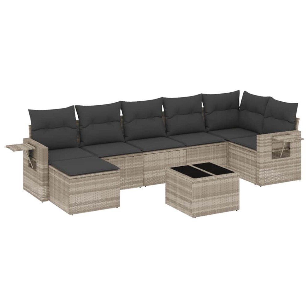 vidaXL Set mobilier de grădină cu perne, 8 piese gri deschis poliratan