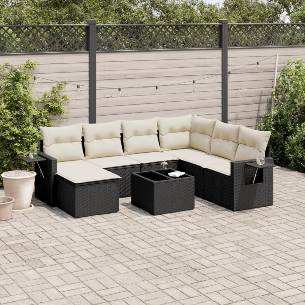 vidaXL Set mobilier de grădină cu perne, 8 piese, negru, poliratan