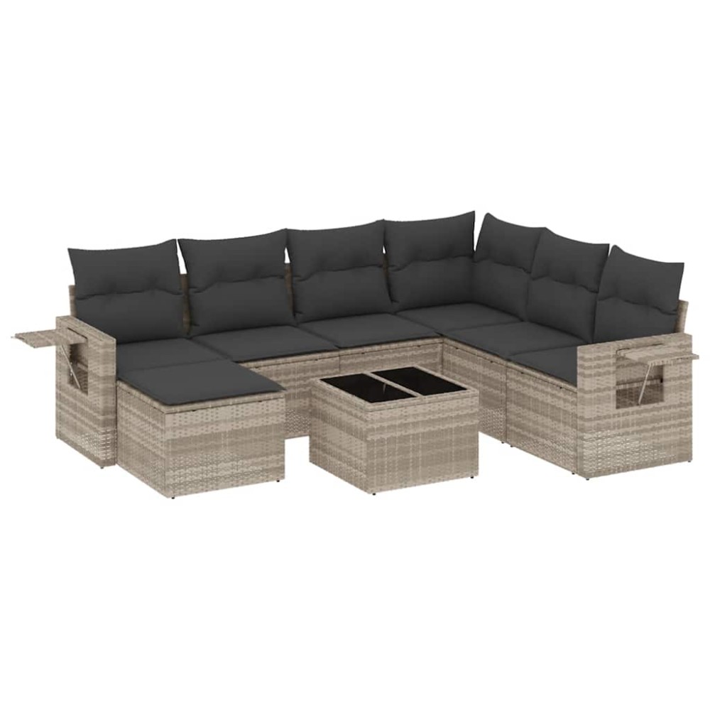 vidaXL Set mobilier de grădină cu perne, 8 piese gri deschis poliratan