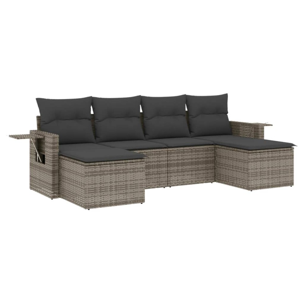 vidaXL Set mobilier grădină cu perne, 6 piese, gri, poliratan