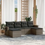 vidaXL Set mobilier grădină cu perne, 6 piese, gri, poliratan vidaXL Set mobilier grădină cu perne, 6 piese, gri, poliratan