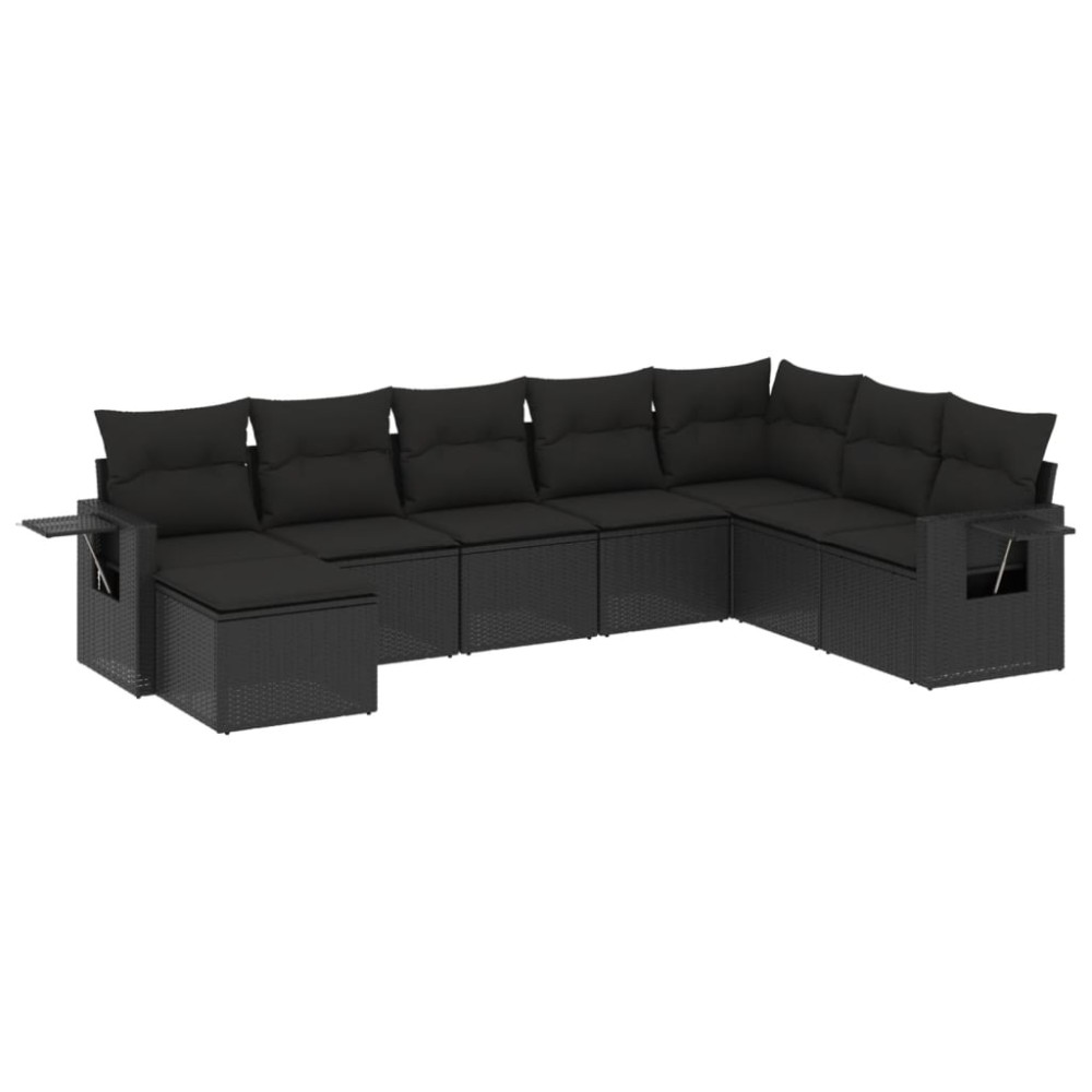 vidaXL Set mobilier de grădină cu perne, 8 piese, negru, poliratan