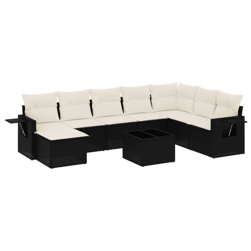 vidaXL Set mobilier de grădină cu perne, 9 piese, negru, poliratan