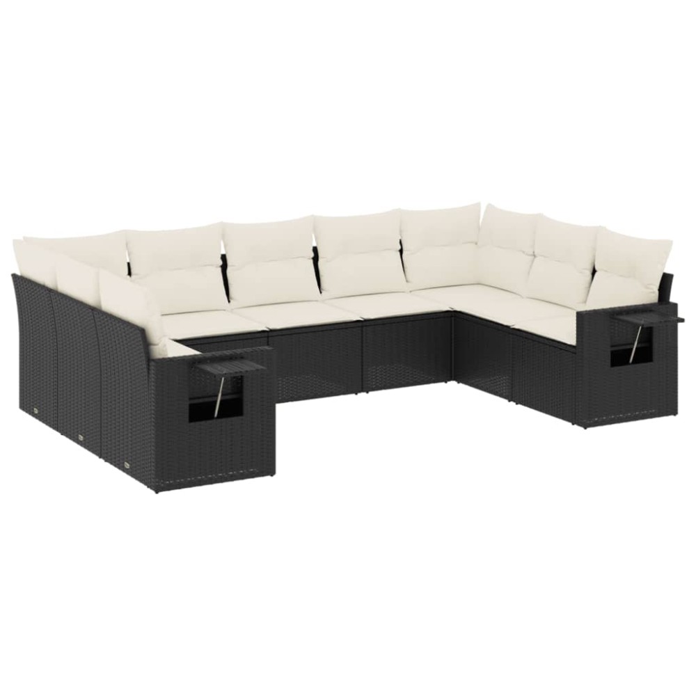 vidaXL Set mobilier de grădină cu perne, 9 piese, negru, poliratan